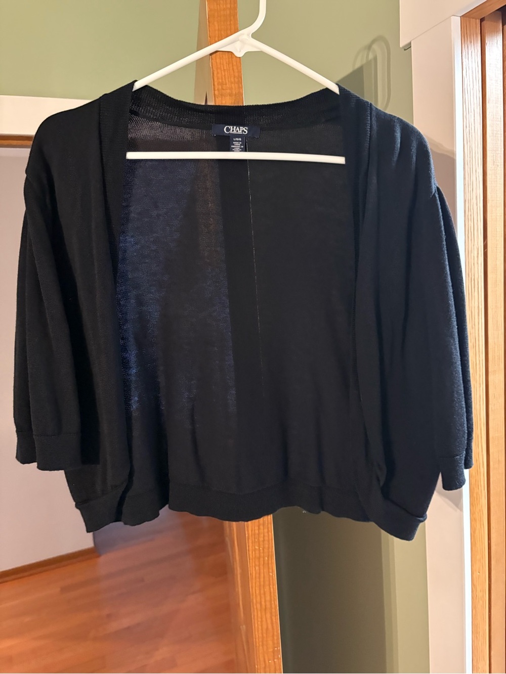 Chaps Black Open-Front Cropped Cardigan